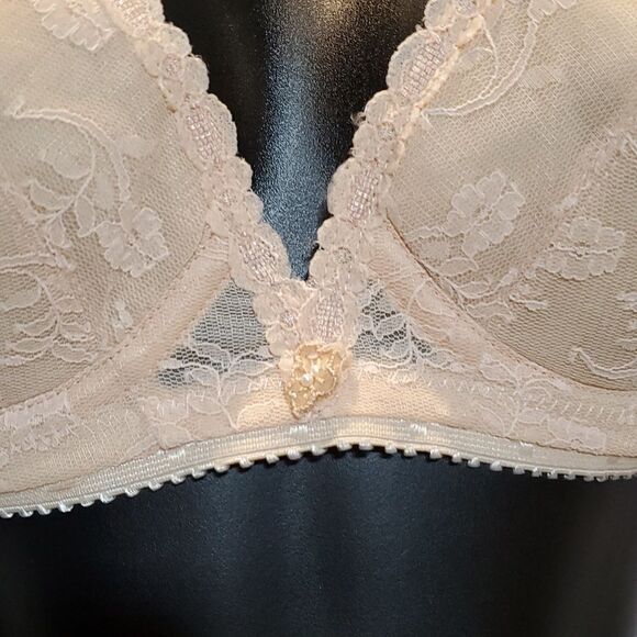 Vintage Carnival Beige Strapless Floral Lace Bra 36B 324 - Picture 4 of 10